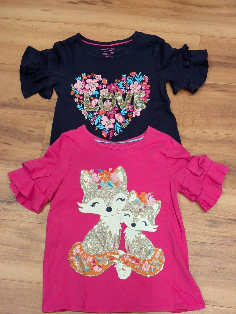 Isaac Mizrahi  Girls Sequins Sparkle Shirts Size 7/8 Love Floral Size 10/12 Fox